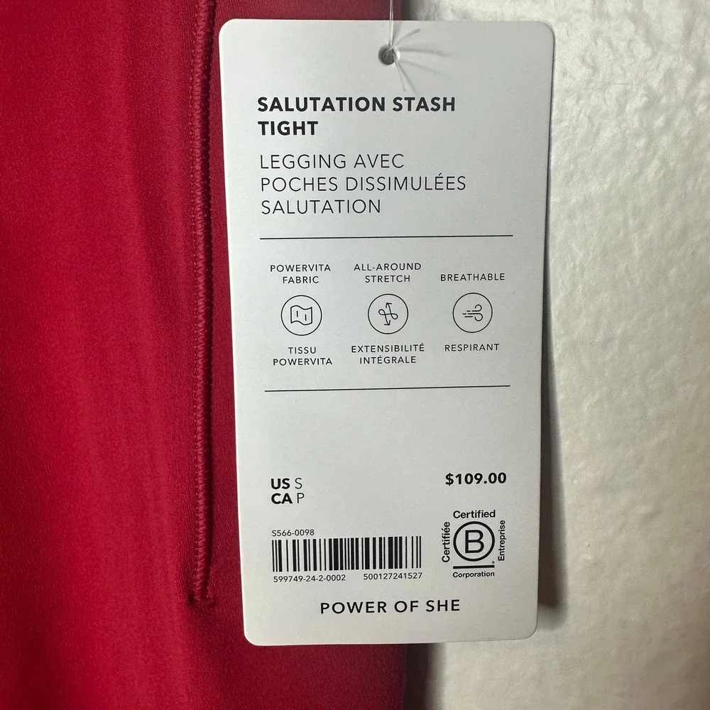Athleta Salutation Stash Tight Red High Rise Yoga Leggings Powervita Small NWT - Picture 7 of 10